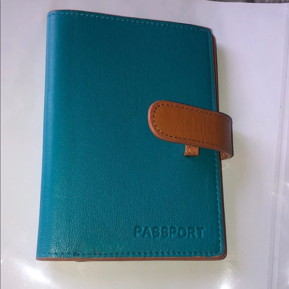 Danier Teal and Brown Passport Wallet Travel Organizer